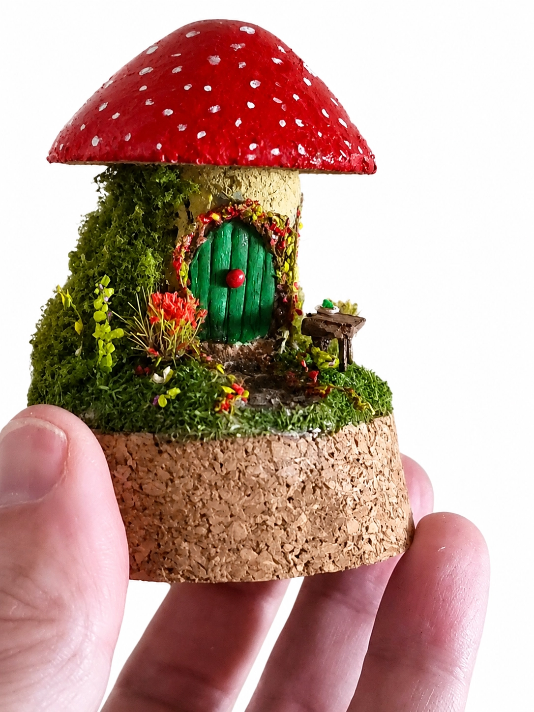 Miniature fairy house toadstool — handcrafted whimsical fantasy diorama by Little World Workshop