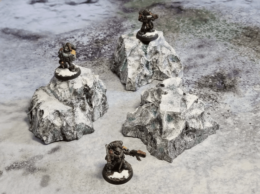 Hand-crafted ice world terrain rocks for wargaming