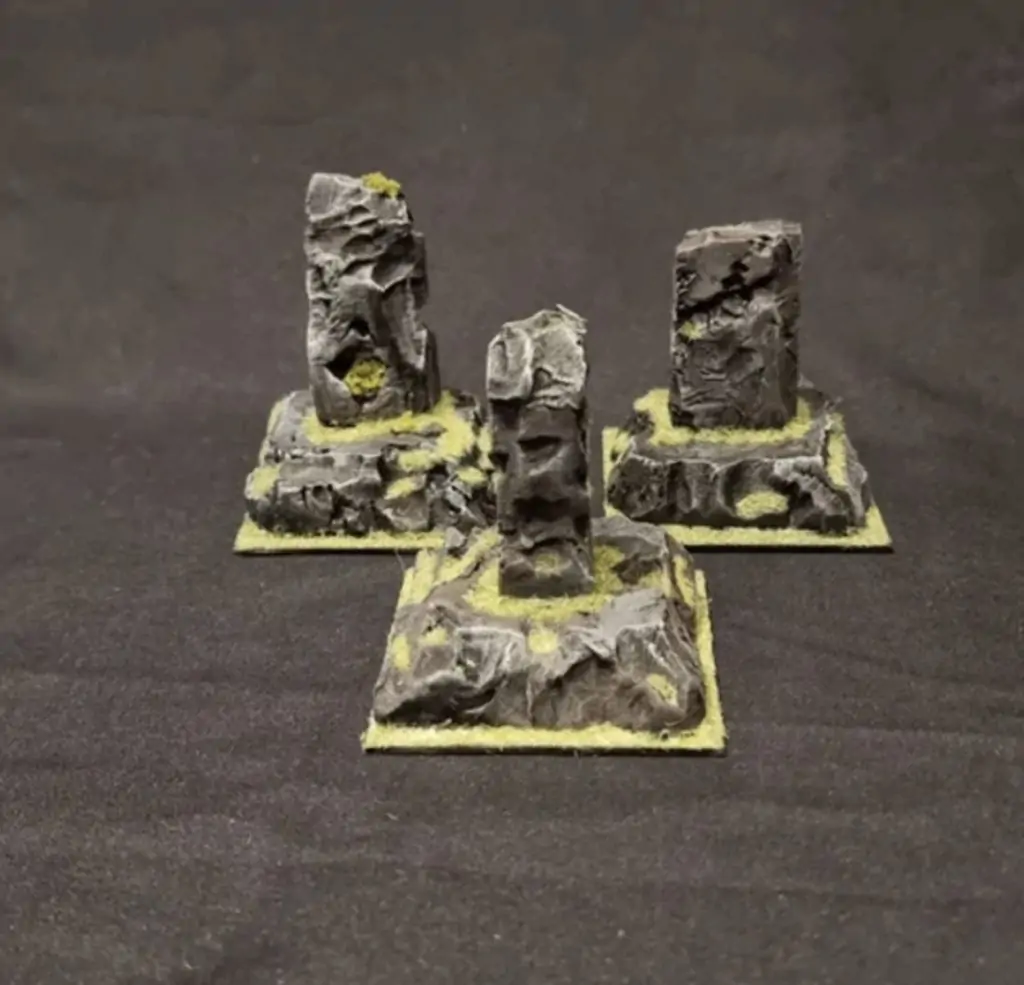 Set of three stone pillars and marker points for wargaming and D&D